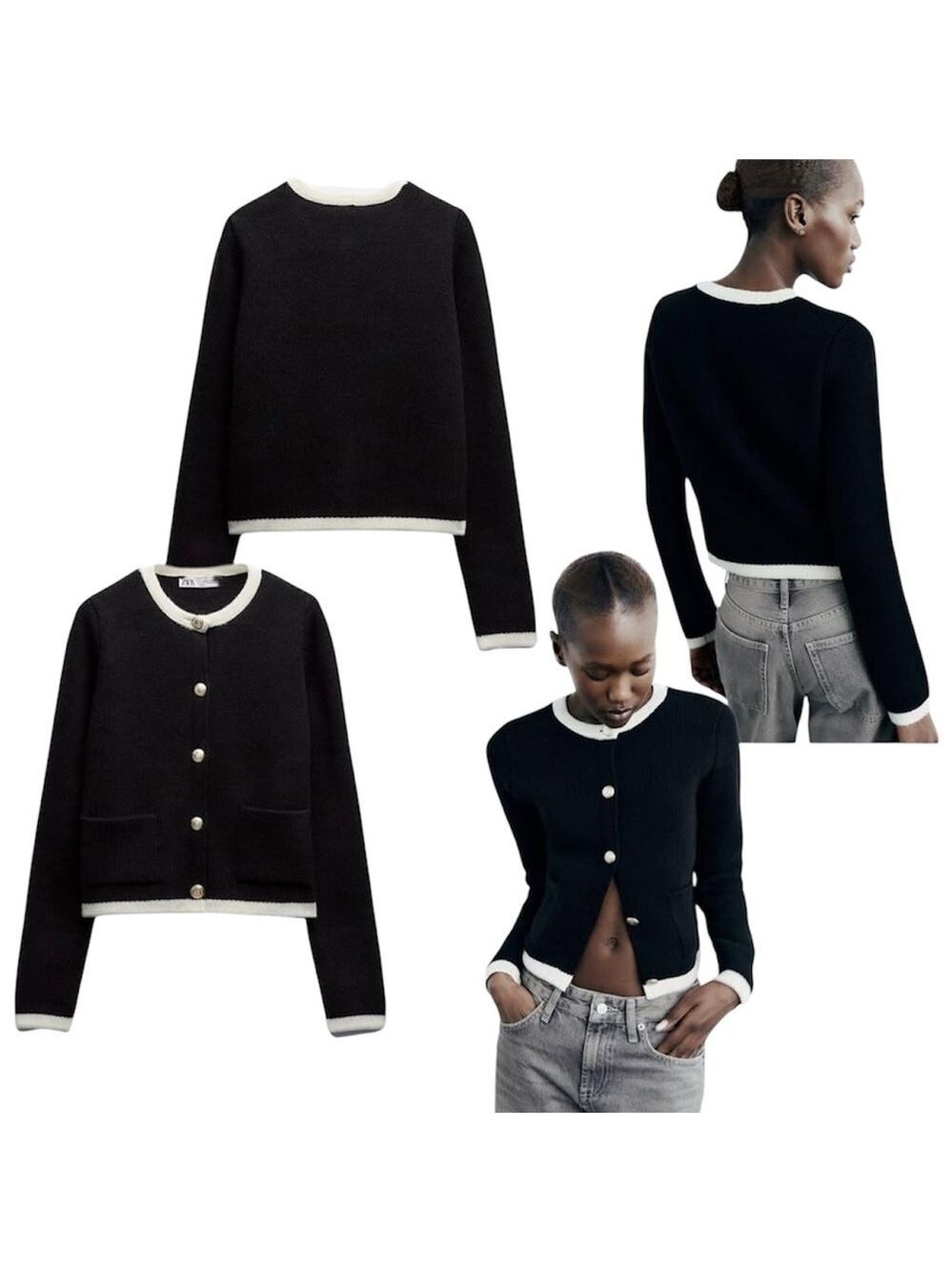 Zara Wool Blend Heavy Knit Round Neck Button Up Cardigan